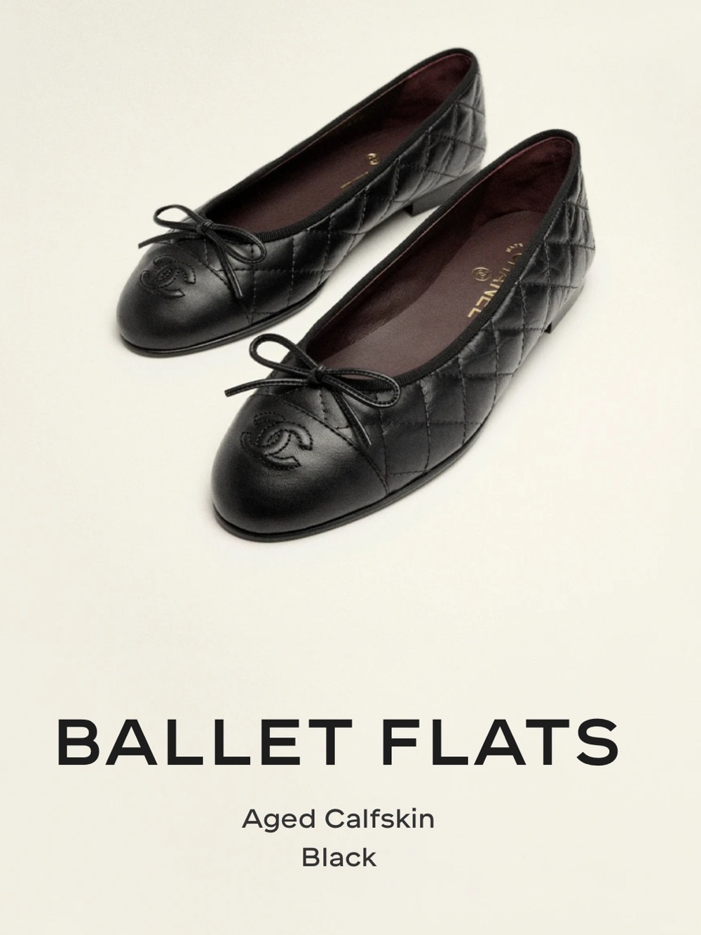 CHANEL Black Quilted Ballet Flats with CC Bow